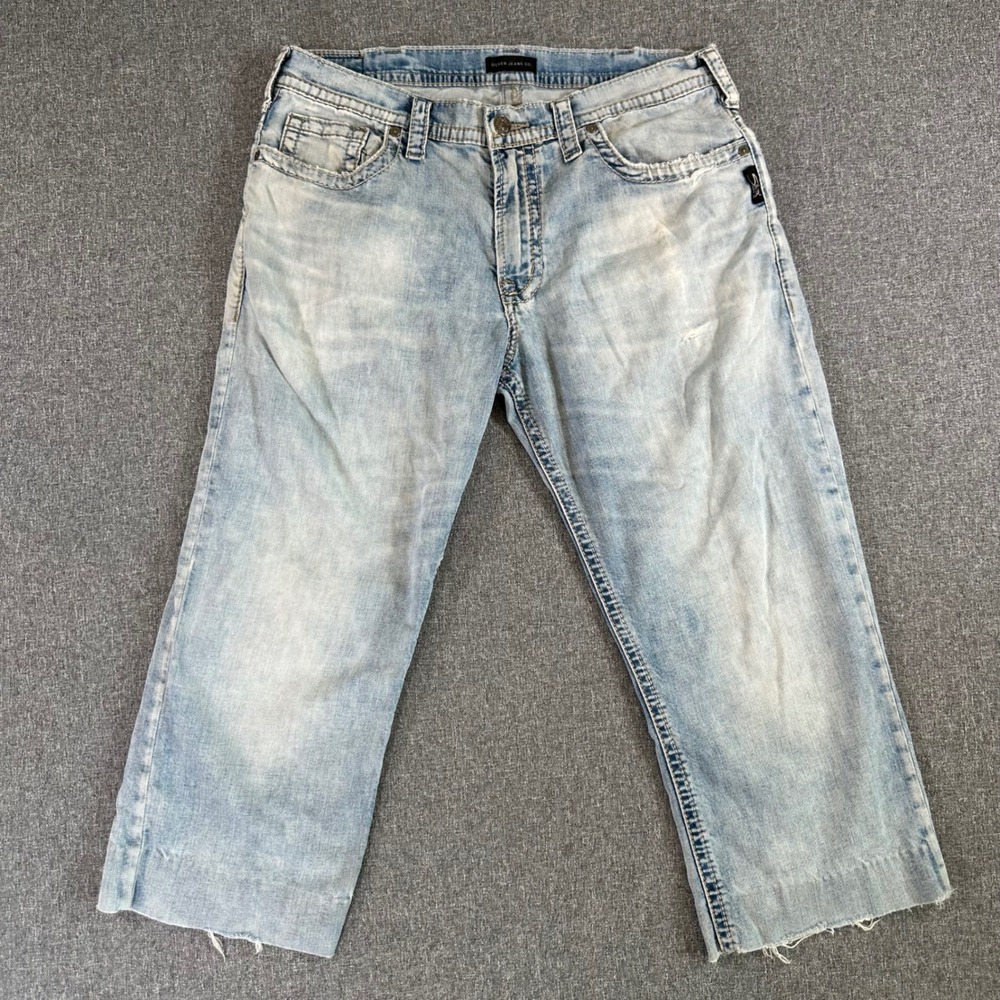Silver Jeans Co. Jeans Mens 33x32 Gordie Loose Fit Light Wash Distressed Blue